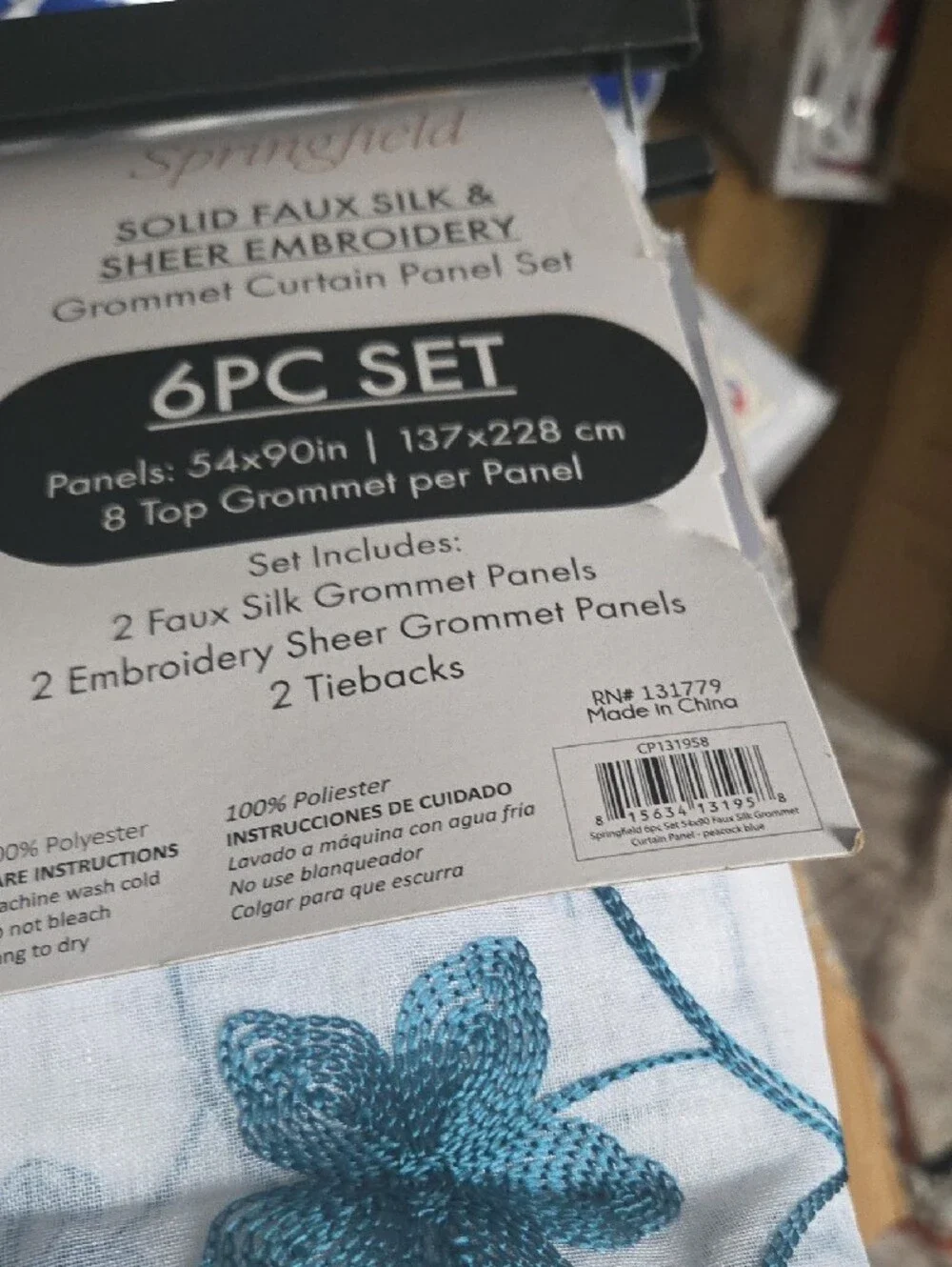 Teal Embroidered Sheer Curtain Panel Set